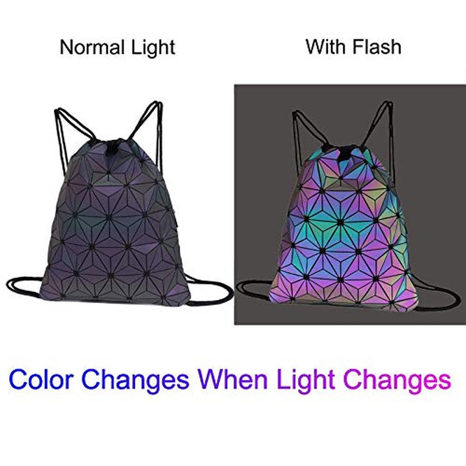 Gym Drawstring Bag Geometric Sports Bag Backpack Luminous Reflective Jute Bag…