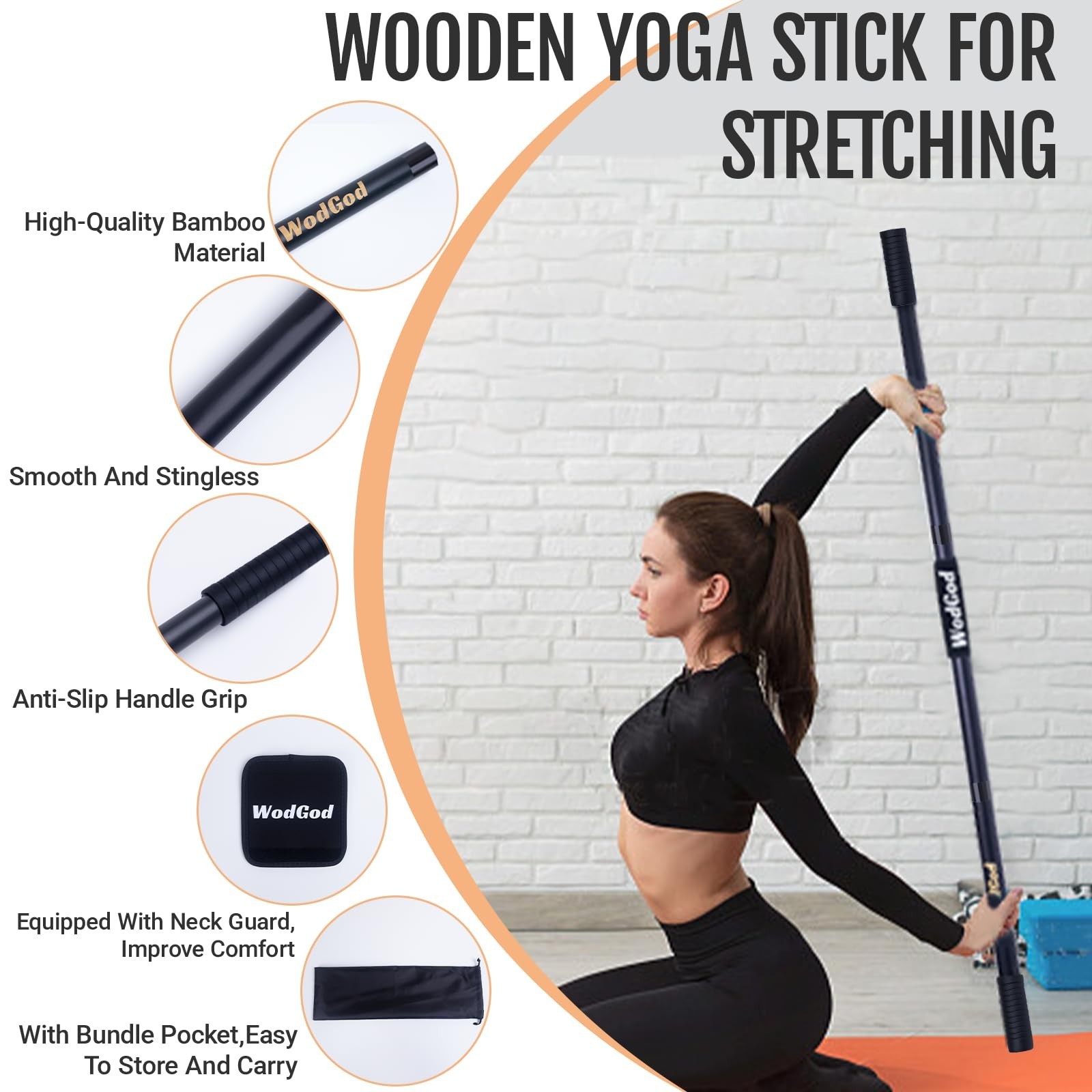 Wooden Yoga Stick,5 Ft Mobility Stick,Adjustable Stretching Stick,Portable Sp…