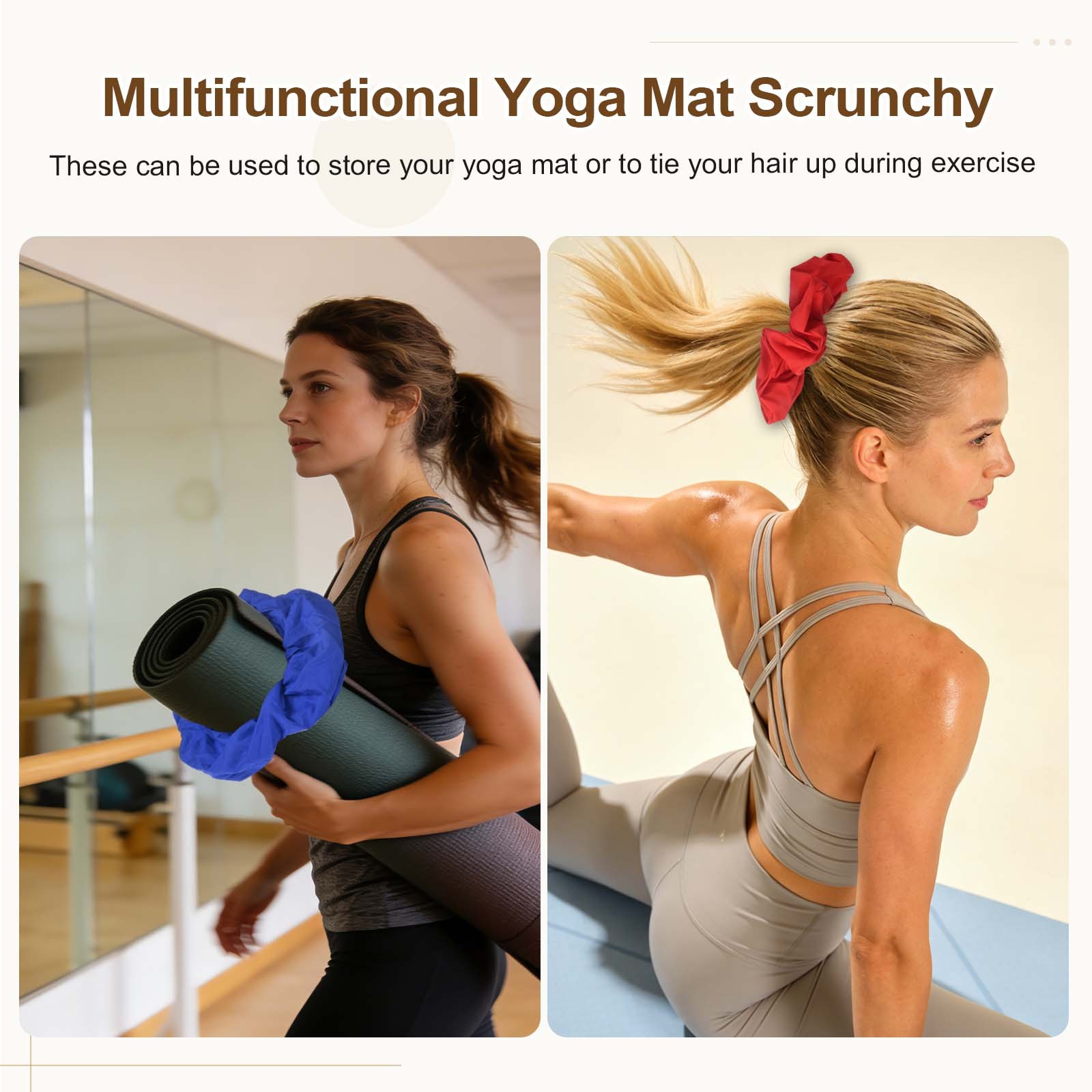 Yoga Mat Scrunchy, Yoga Mat Strap Band 2 Pcs & Cotton & Black