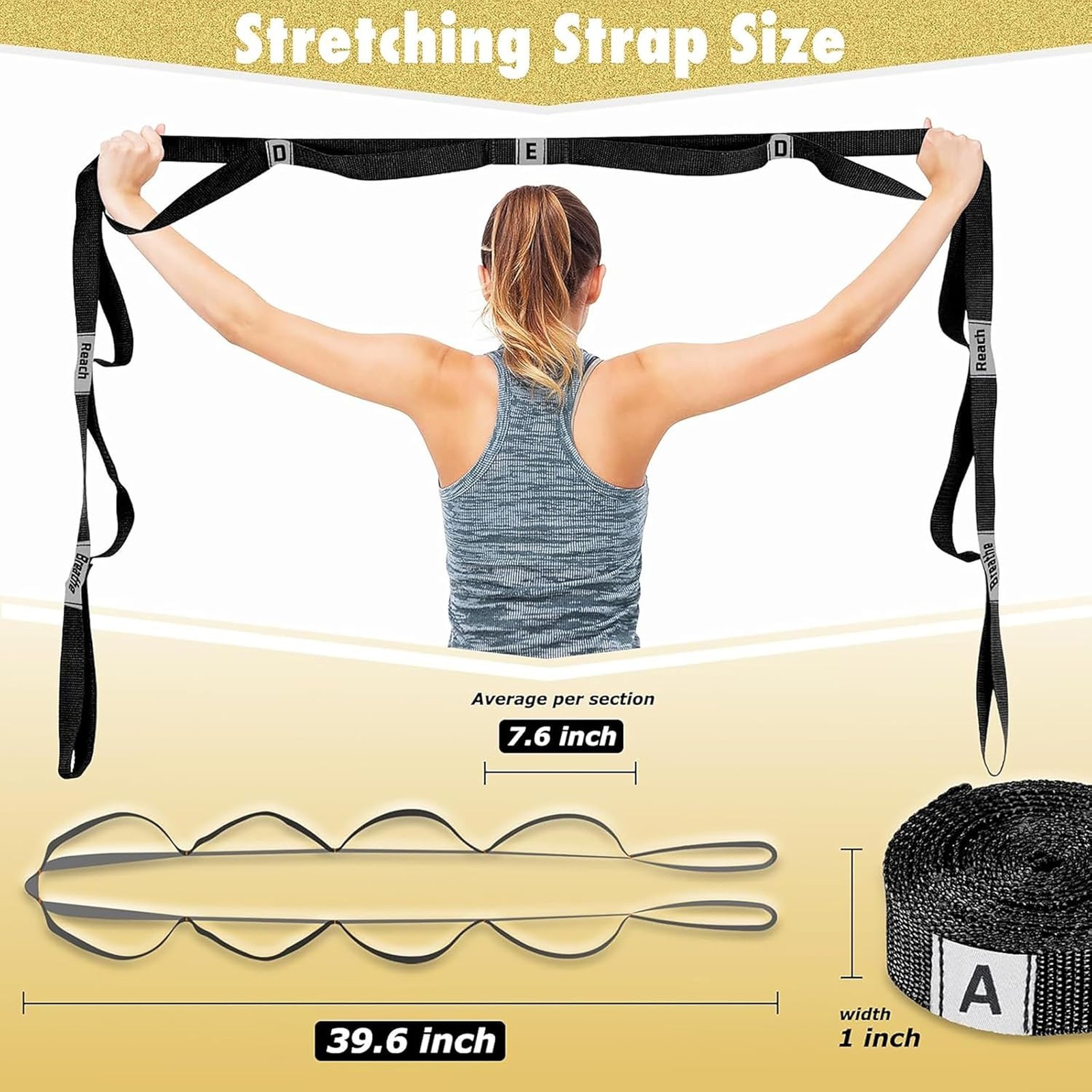 Yoga Stretching Strap with 10 Loops Non-Elastic for Flexibility Exercise