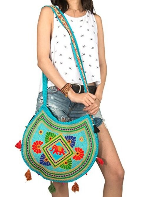 Tribe Azure Women Hippie Sling Handmade Crossbody Bag Boho Chic Patchwork