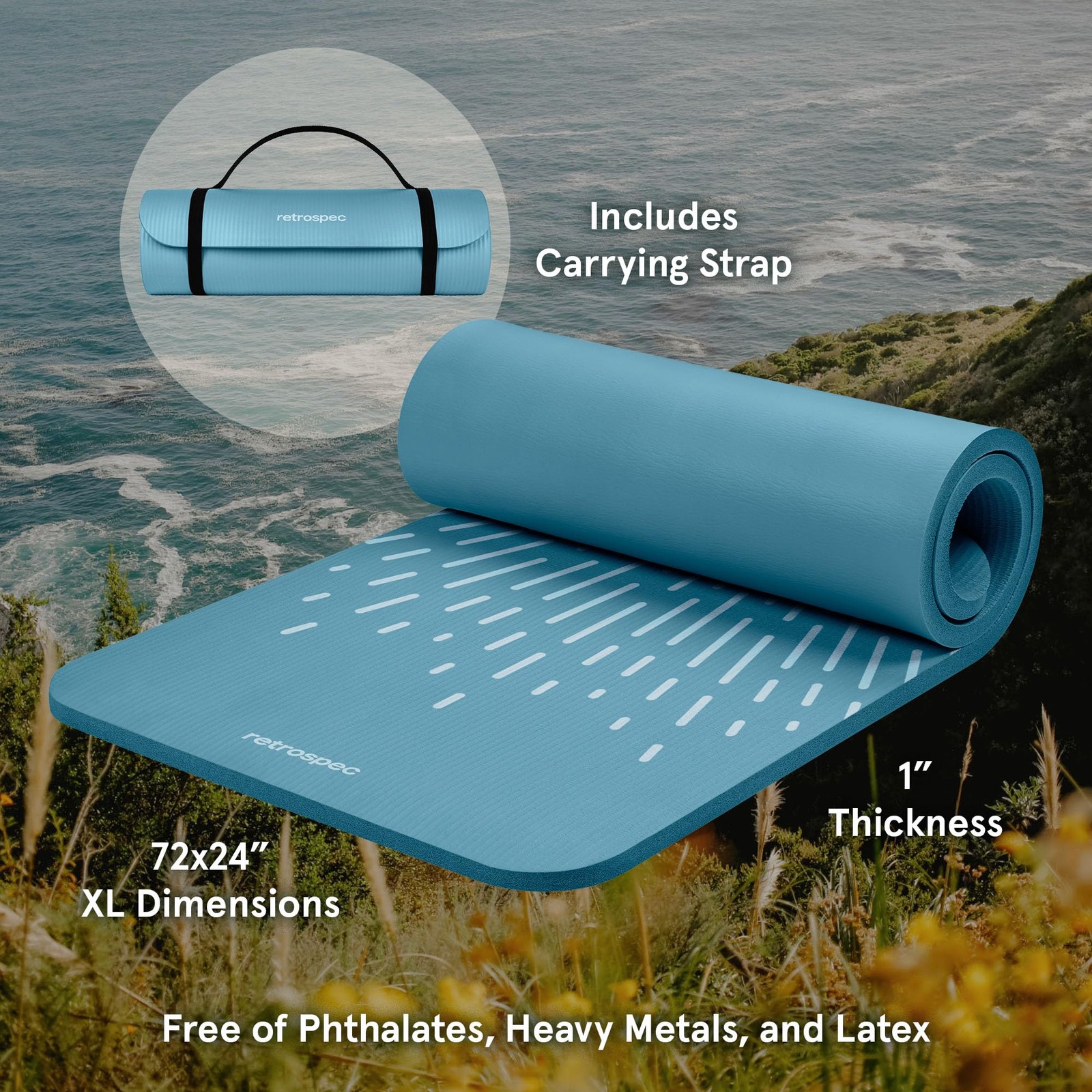 Solana Yoga Mat 1&Prime; Thick w/ Strap Non Slip Exercise Pilates Blue Mist_ SALE OFF