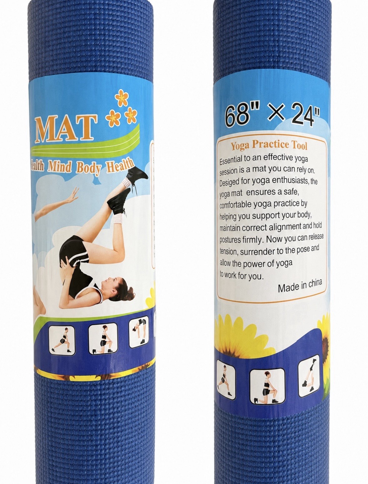 Blue NBR Foam Yoga Mat Easy to Clean 68 x 24 in Rectangle Unisex Adults