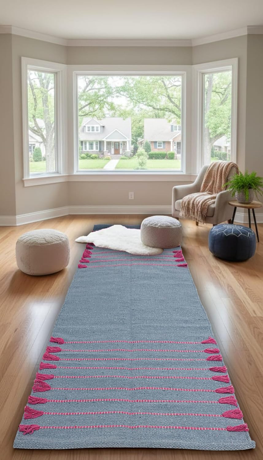24X72 Inches Hand Weaved Yoga Mat 100% Organic Cotton Natural Yoga Rug for Exerc