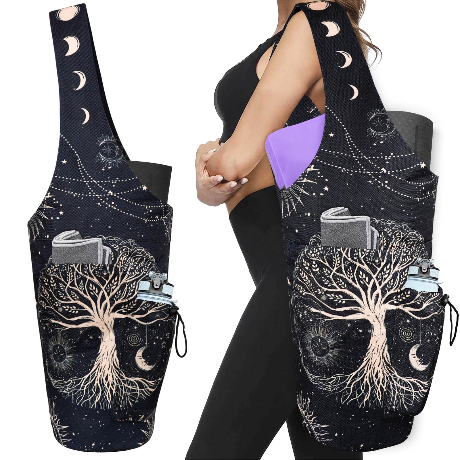 Yoga Mat Bag Large Opening Tote Carrier Holder Waterproof Zipper Pocket