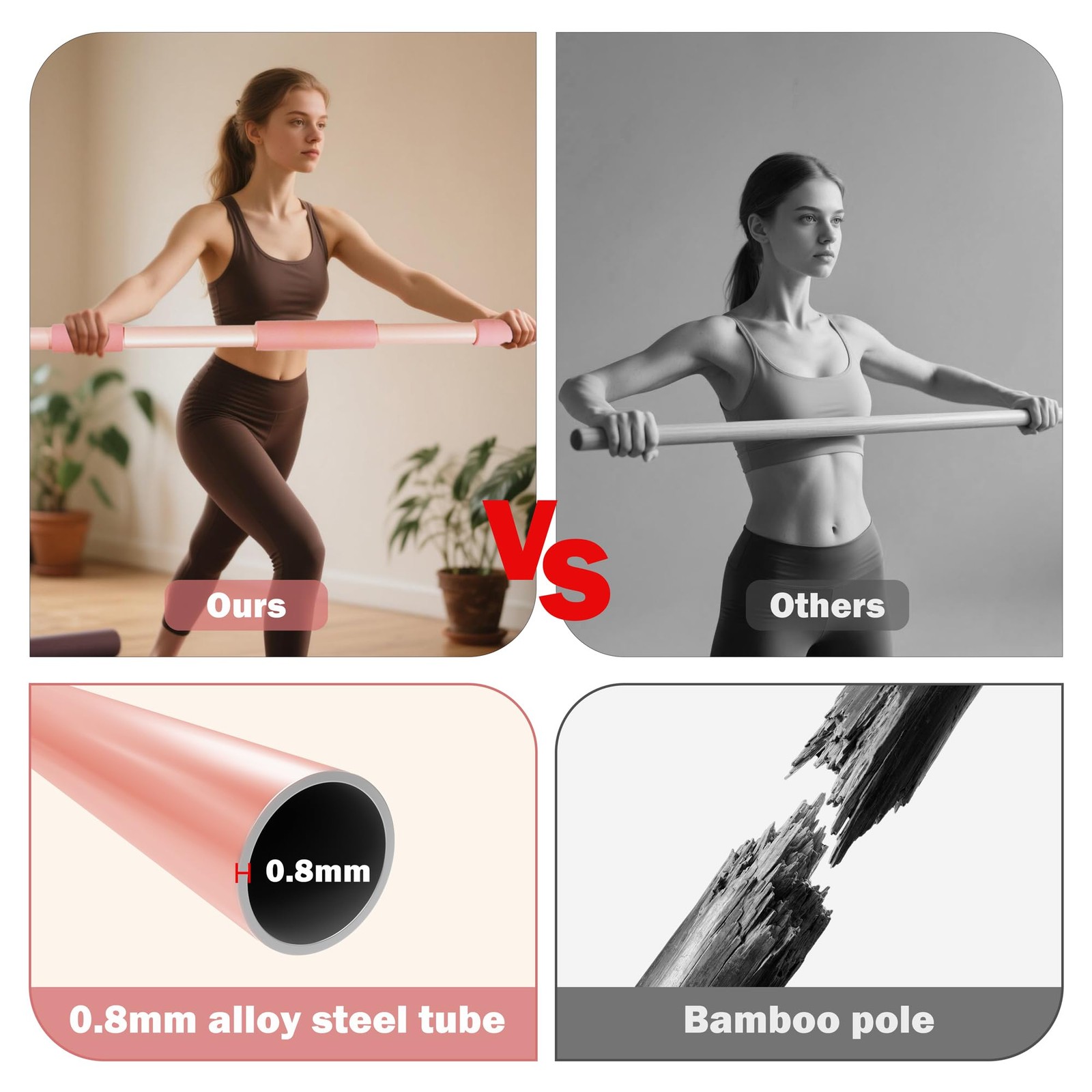 Pink Yoga Stick 58 Inch – Alloy Steel Stretching, Mobility & Exercise Stick w…