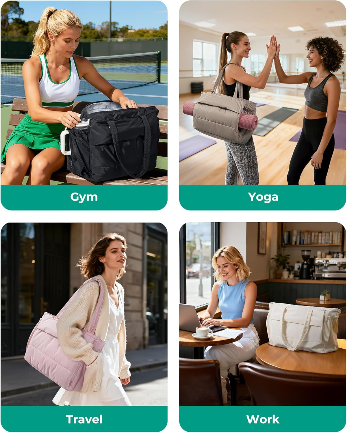 Yoga Mat Bag for Women, 22L Puffer Pilates Bag for 40Oz Tumbler, Gym Bag for Yog