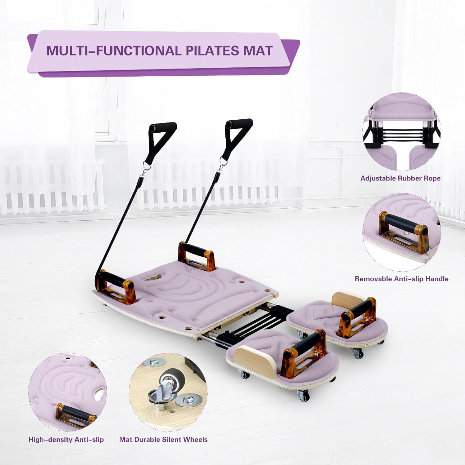 Pilates Board for Home, All-In-One Pilates Equipment with Wood Deck, Space-Savin