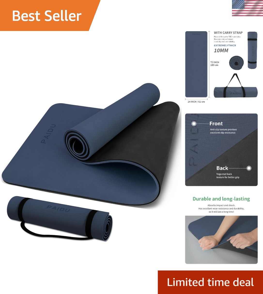 Yoga Mat Non Slip Anti-tear,extra thick-2/5 inch（10MM）High Resiliency Profess…