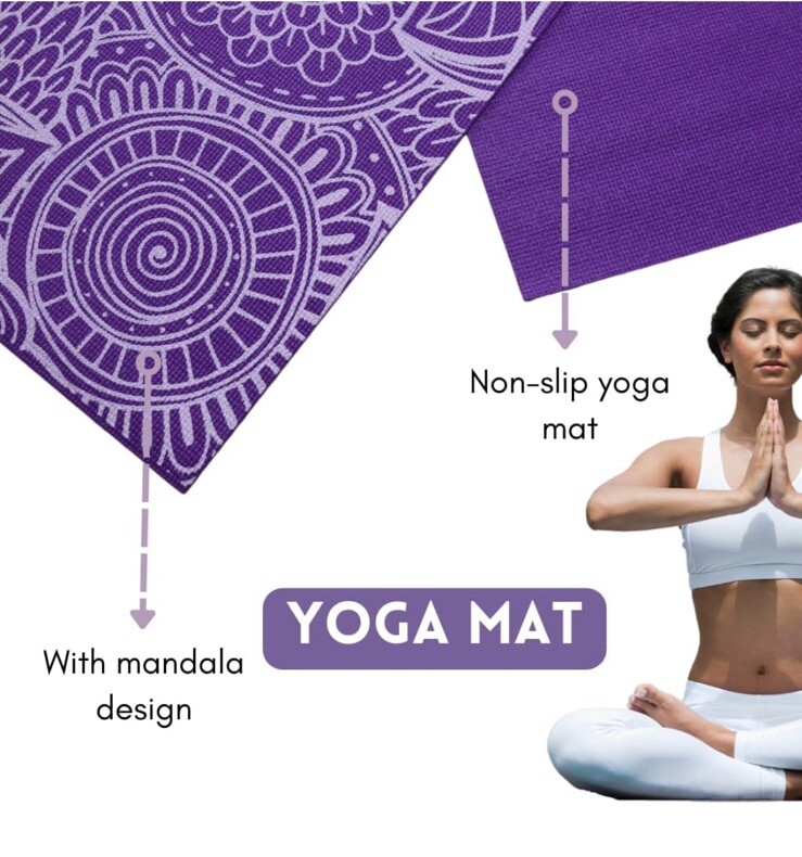 The Finix NBR Print Yoga Mat, 3mm Thick, 68 in. x 24 in. – Purple Non-slip – New