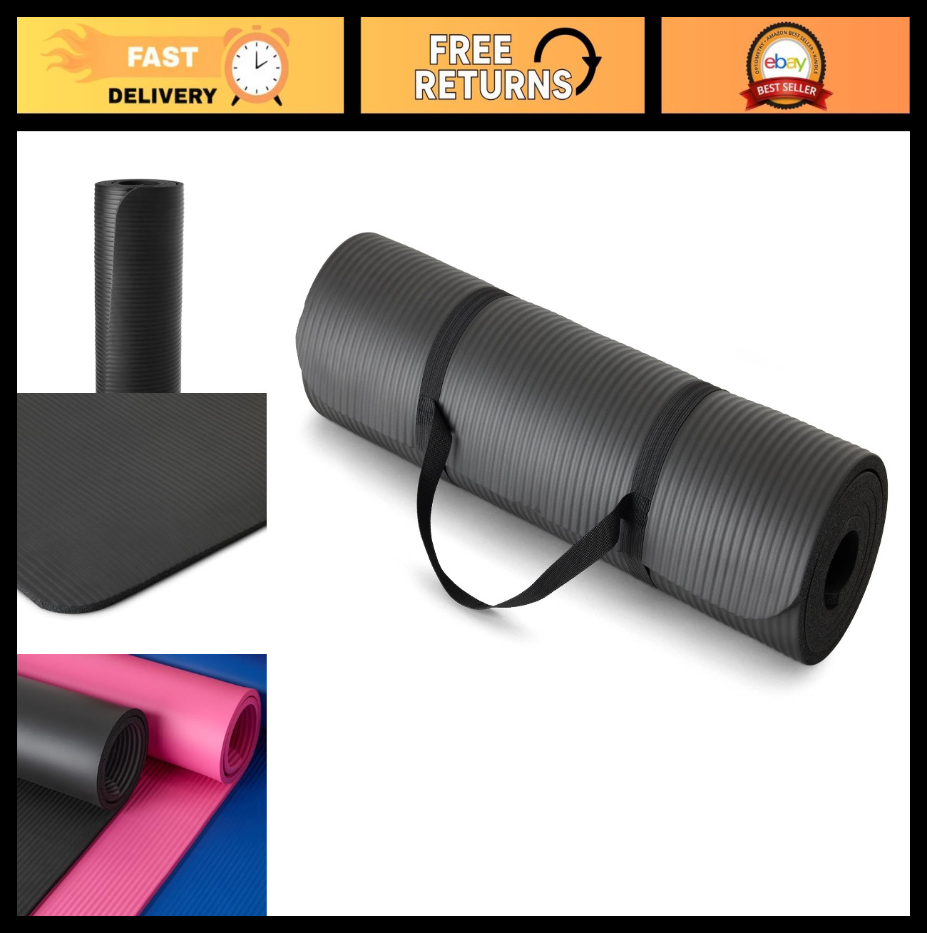 Extra Thick Yoga Mat with Carrying Strap – Non-Slip, Durable Fitness Mat