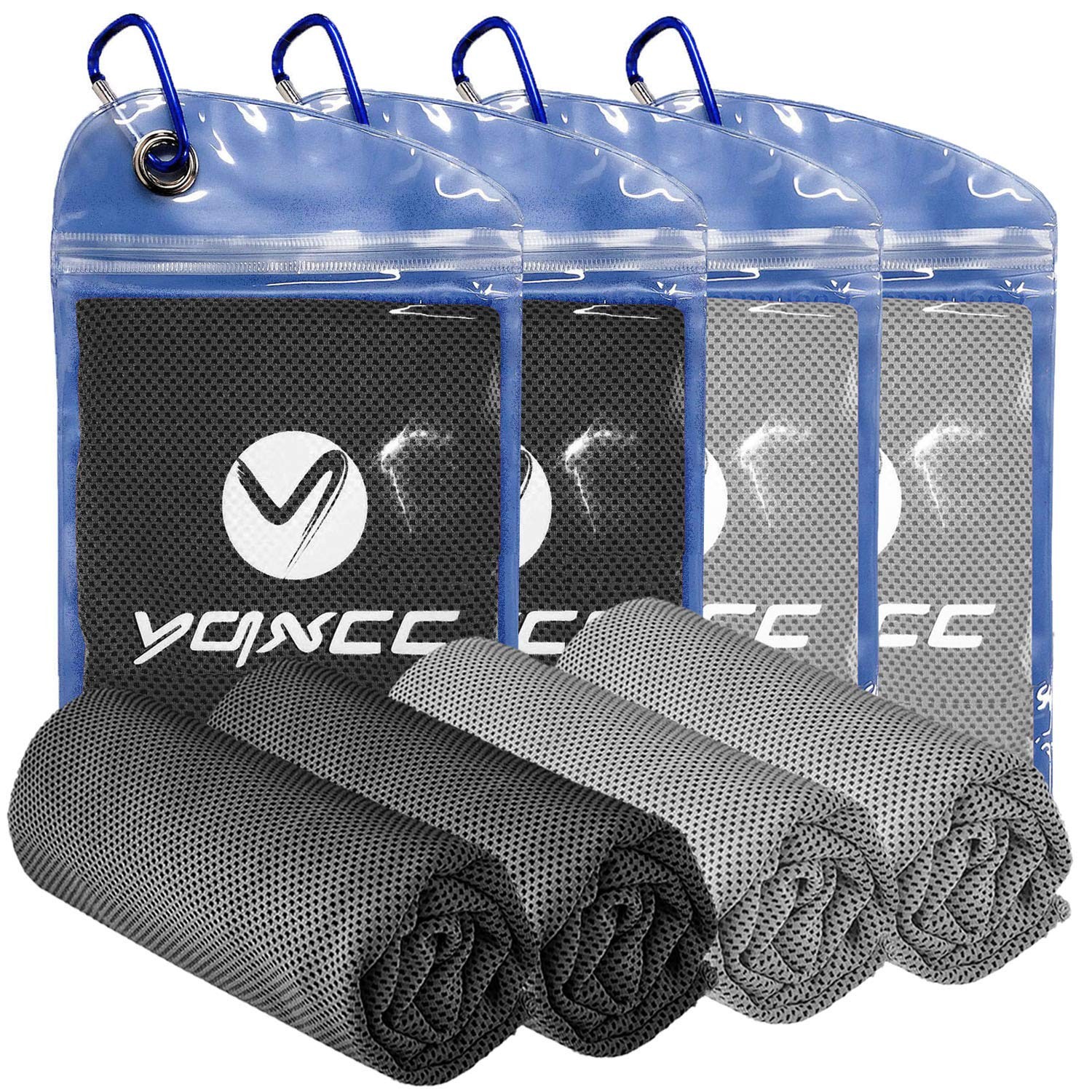 YQXCC 4 Pack Cooling Towels 40 inches x 12 inches, 2 Light Gray/ 2 Dark Gray