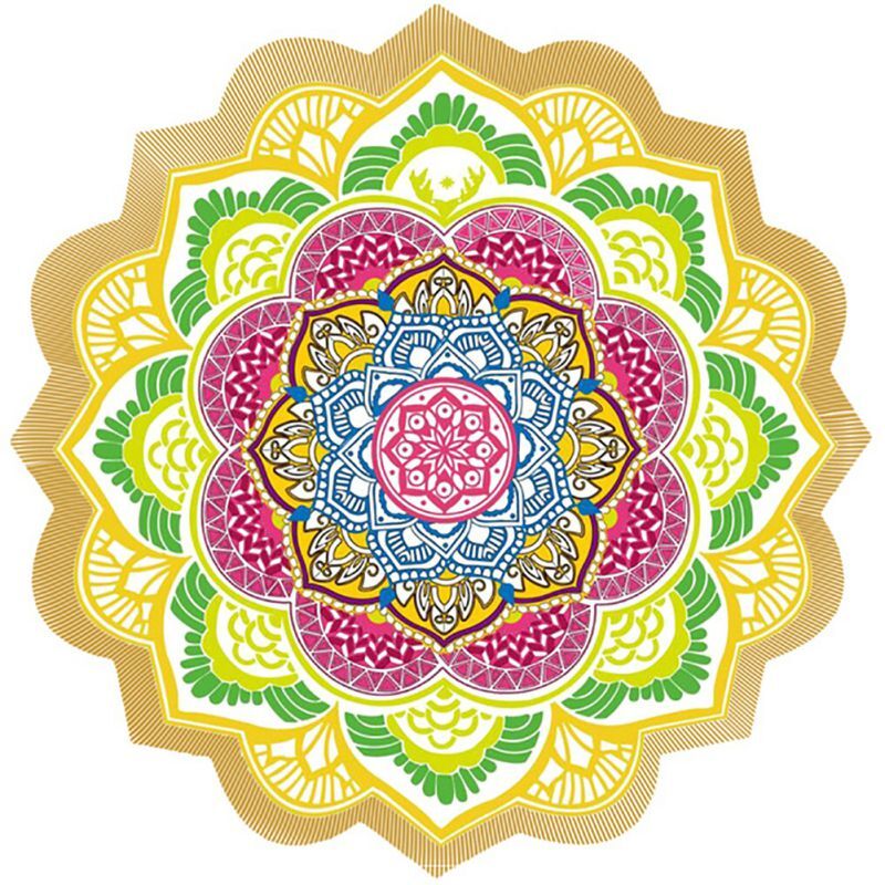 Over-Sized Beach Towel Polygon Printing Tassel Round Bath Mat Towel Yoga Mat