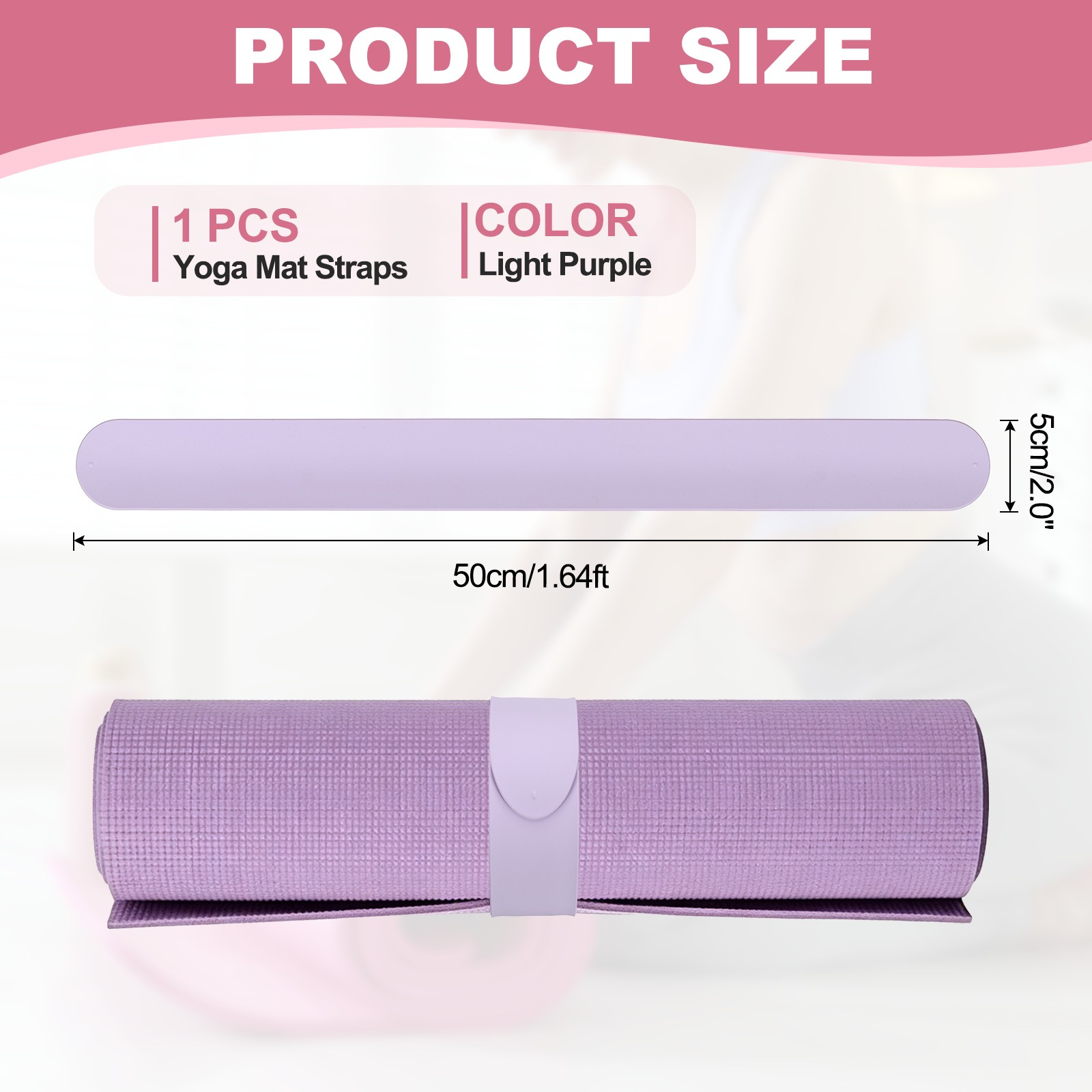Yoga Mat Strap Slap Band One Snap Yoga Mat Slap Band, Light Purple
