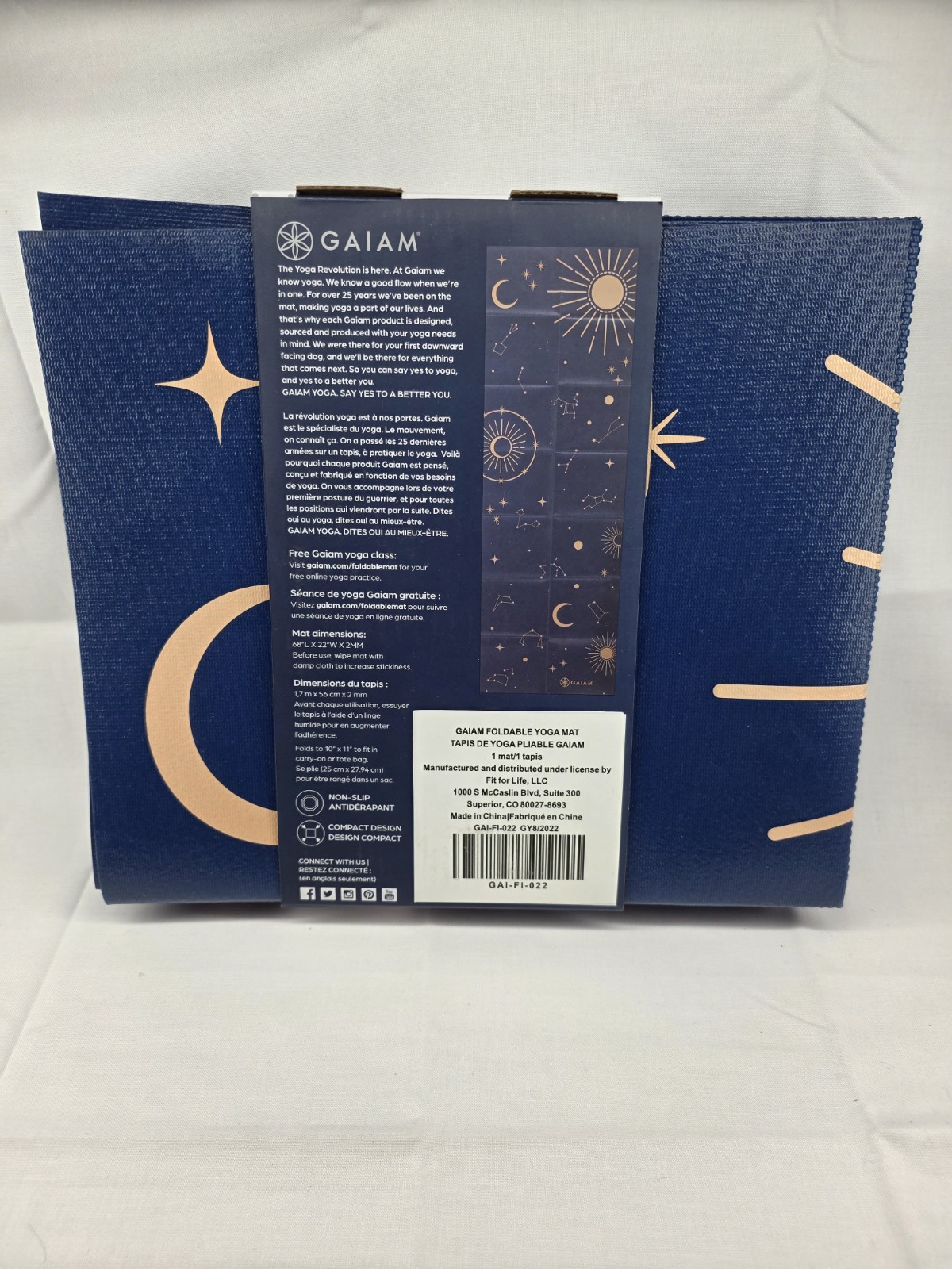 Gaiam Yoga Mat – Folding Travel Fitness/Exercise/Yoga Mat Midsummer Nights, 2mm