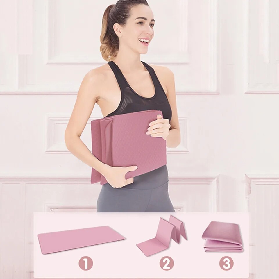 FOLDABLE YOGA MAT ECO FRIENDLY TPE FOLDING TRAVEL FITNESS EXERCISE GYM MAT