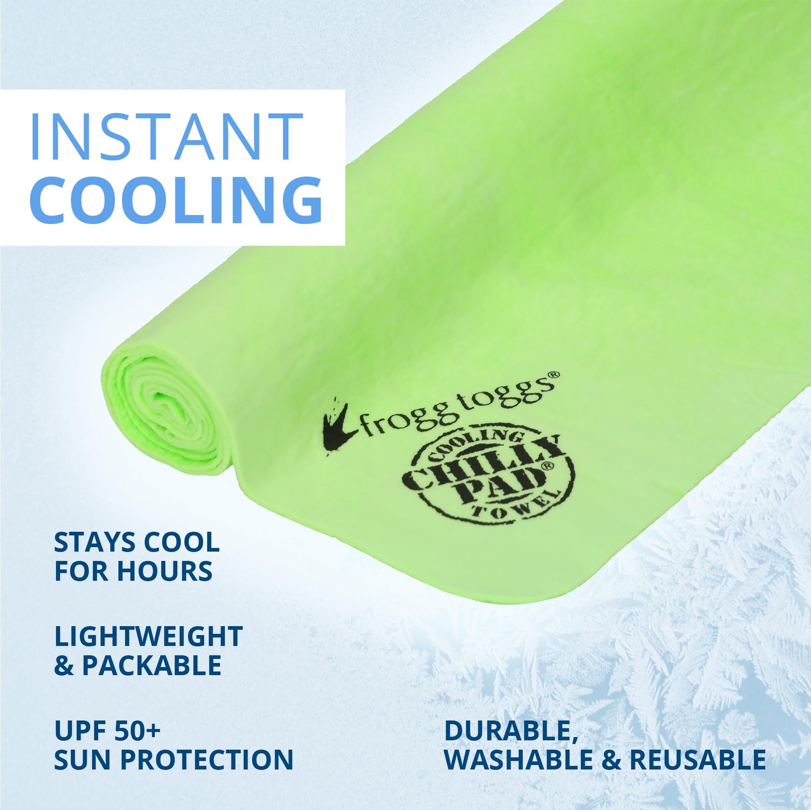 FROGG TOGGS Chilly Pad, Instant Cooling Towel, long 33×13, Hivis Lime Green