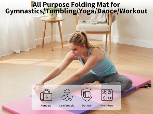 Folding Gymnastics Mat, 6×2 Ft(Four-fold) / 6.2×2.6 Ft(Five-fold)-Thick Portable