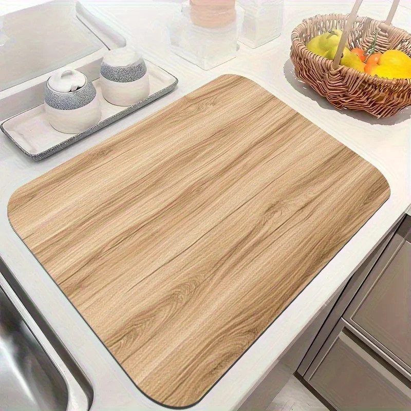 Light Wood Grain Washing Machine Cover Mat Non-Slip Quick-Dry Laundry