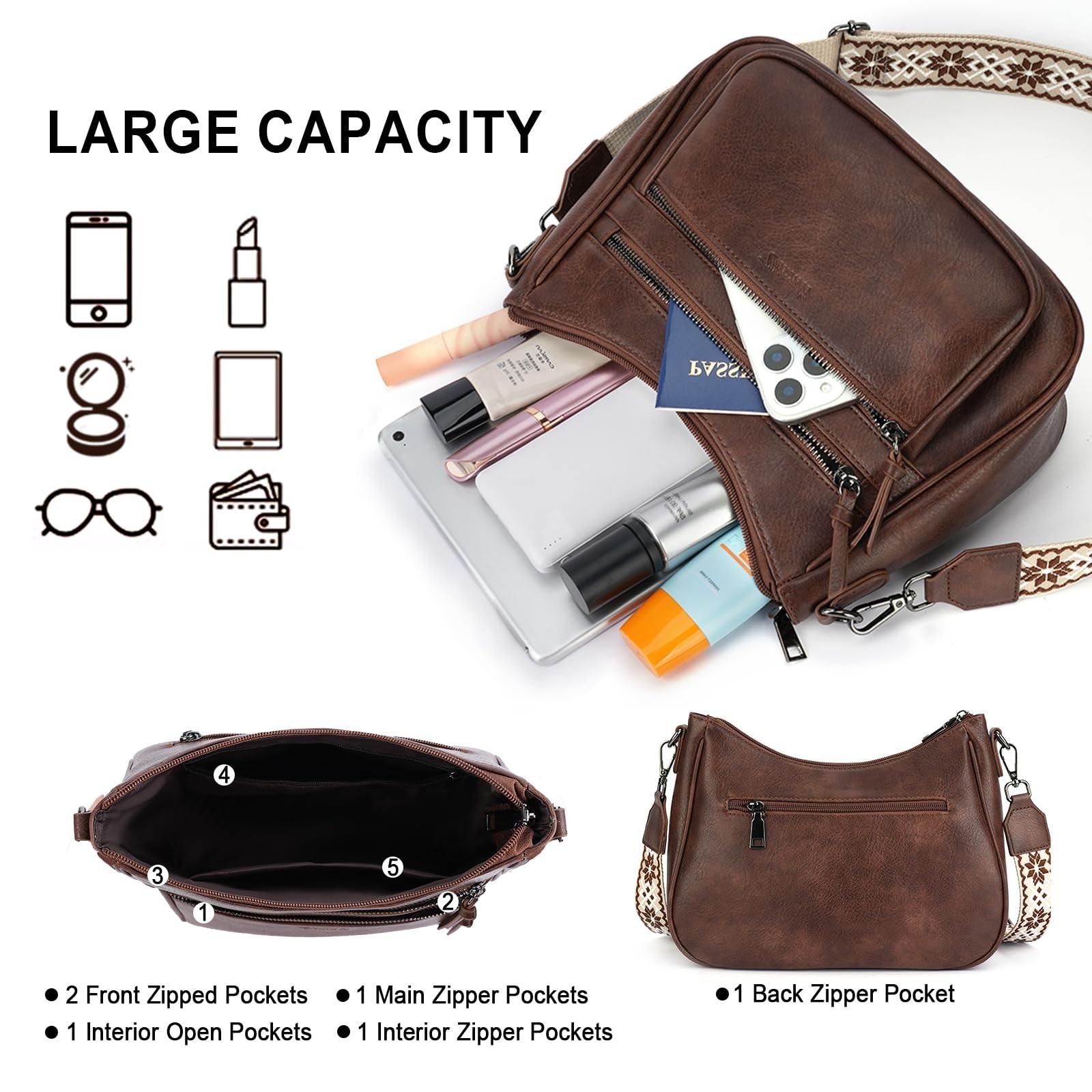 Crossbody Purses for Women Trendy Leather Crossbody Bag,Multi Pocket Shoulder…