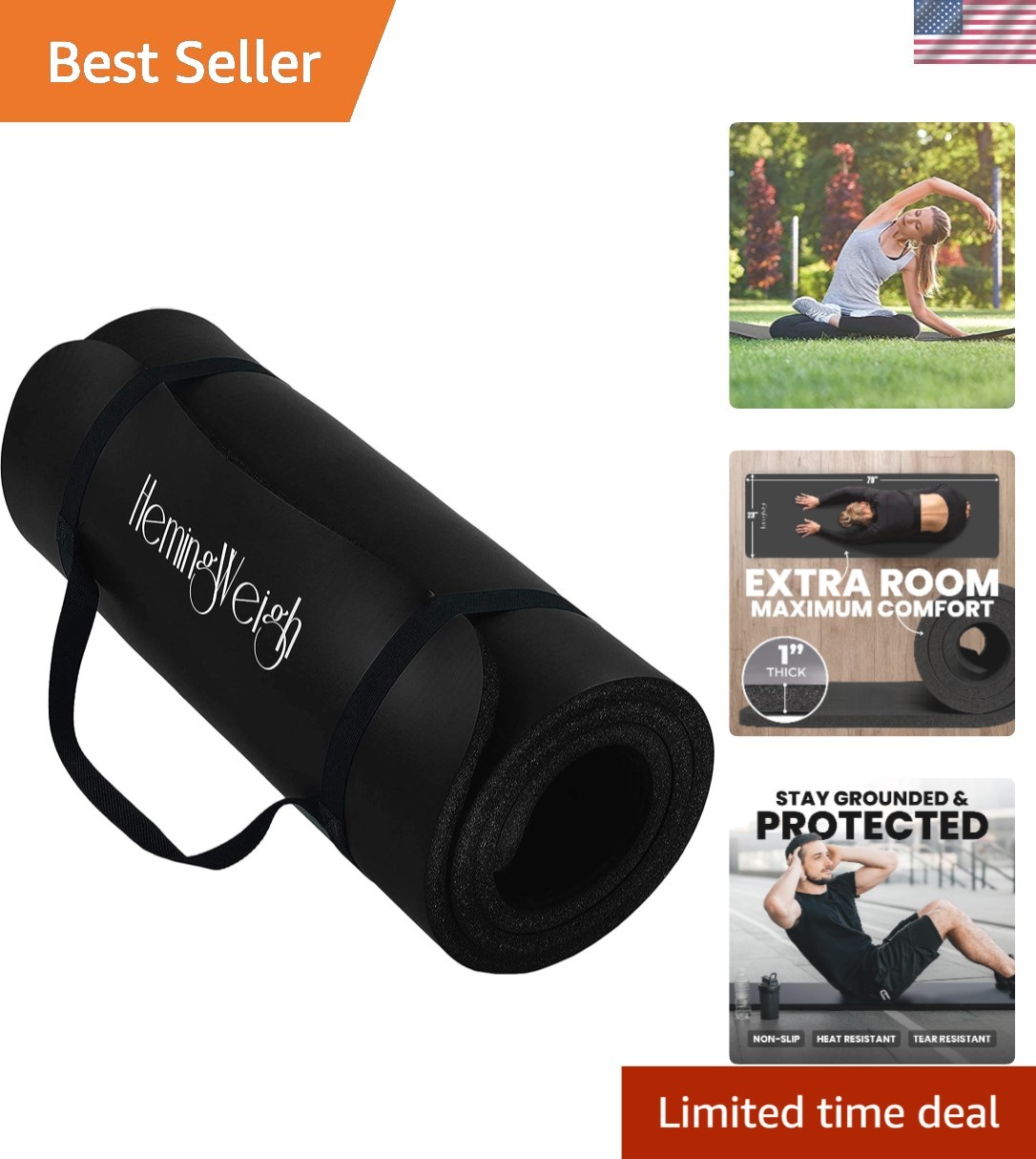 Comfort and Stability: 1 Inch Thick Non-Slip Yoga Mat for Indoor & Outdoor Use