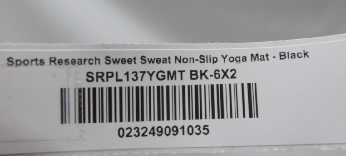 Sports Research Sweet Sweat Non-Slip Yoga Mat – 6×2&prime; – Black – Open Package