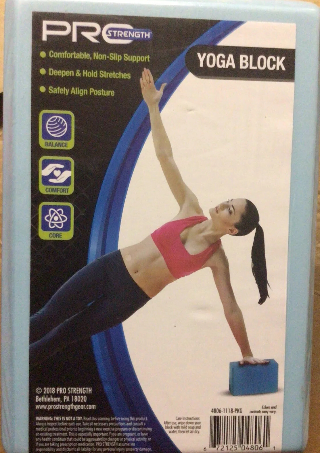 PRO-Strength Yoga Exercise Aqua Blue Foam Block 3&Prime;x 6&Prime;x 9&Prime; New In Shrink Wrap