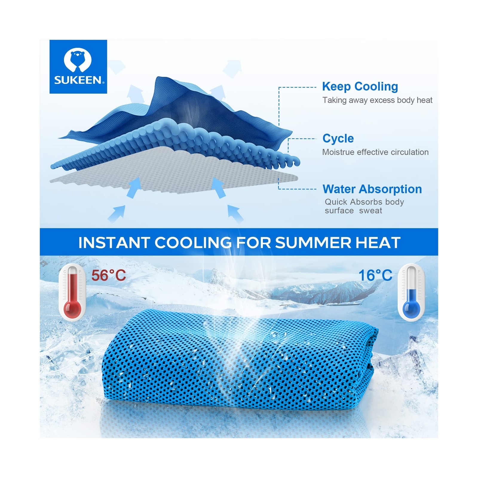 Sukeen 4 Pack Cooling Towel (40&Prime;x12&Prime;), Soft Breathable Chilly Microfiber Towe…