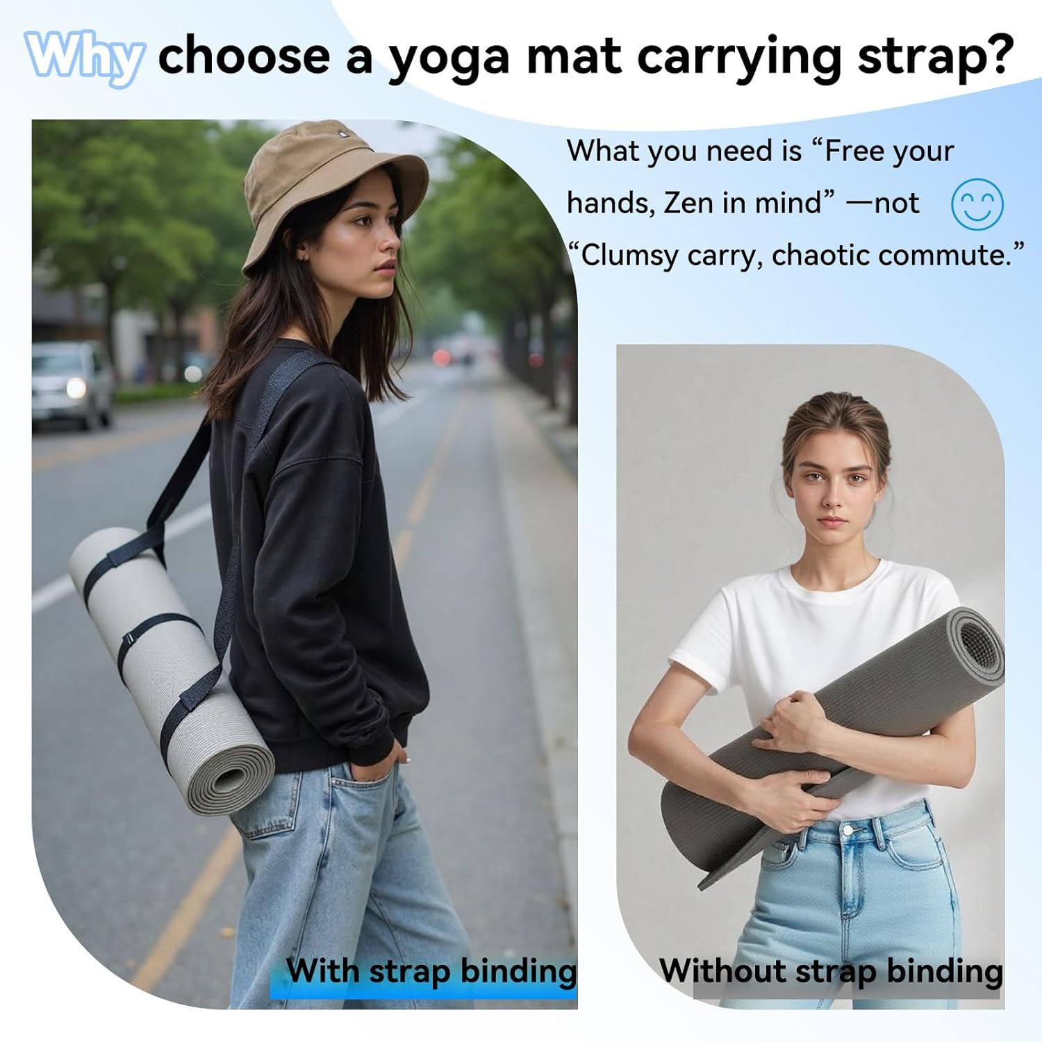 Adjustable Yoga Mat Strap Carrier, Thick Wide Yoga Mat Holder with Hook-And-Loop