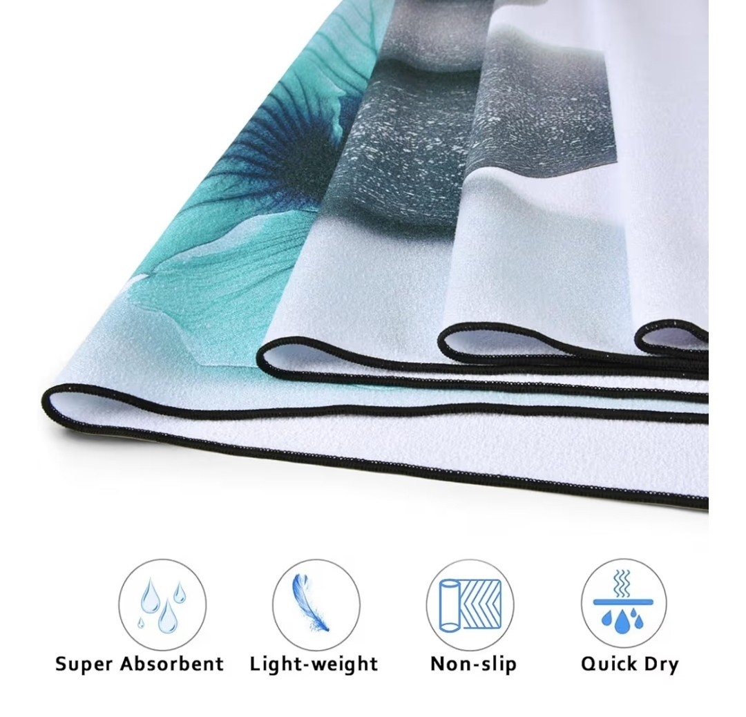 Qiyi Microfiber Yoga Mat Towel 70×26 Non-Slip Quick Dry Pebbles Blue Flower NEW
