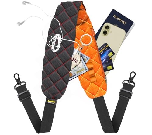 2 in 1 Anti-theft Bag Shoulder Strap with Pockets, 54 inch Travel Belt Orange