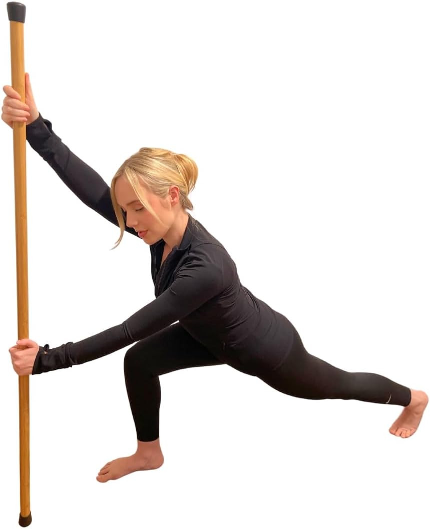 Natural Bamboo Yoga Stick 5Ft Stretch Bar with Rubber Ends