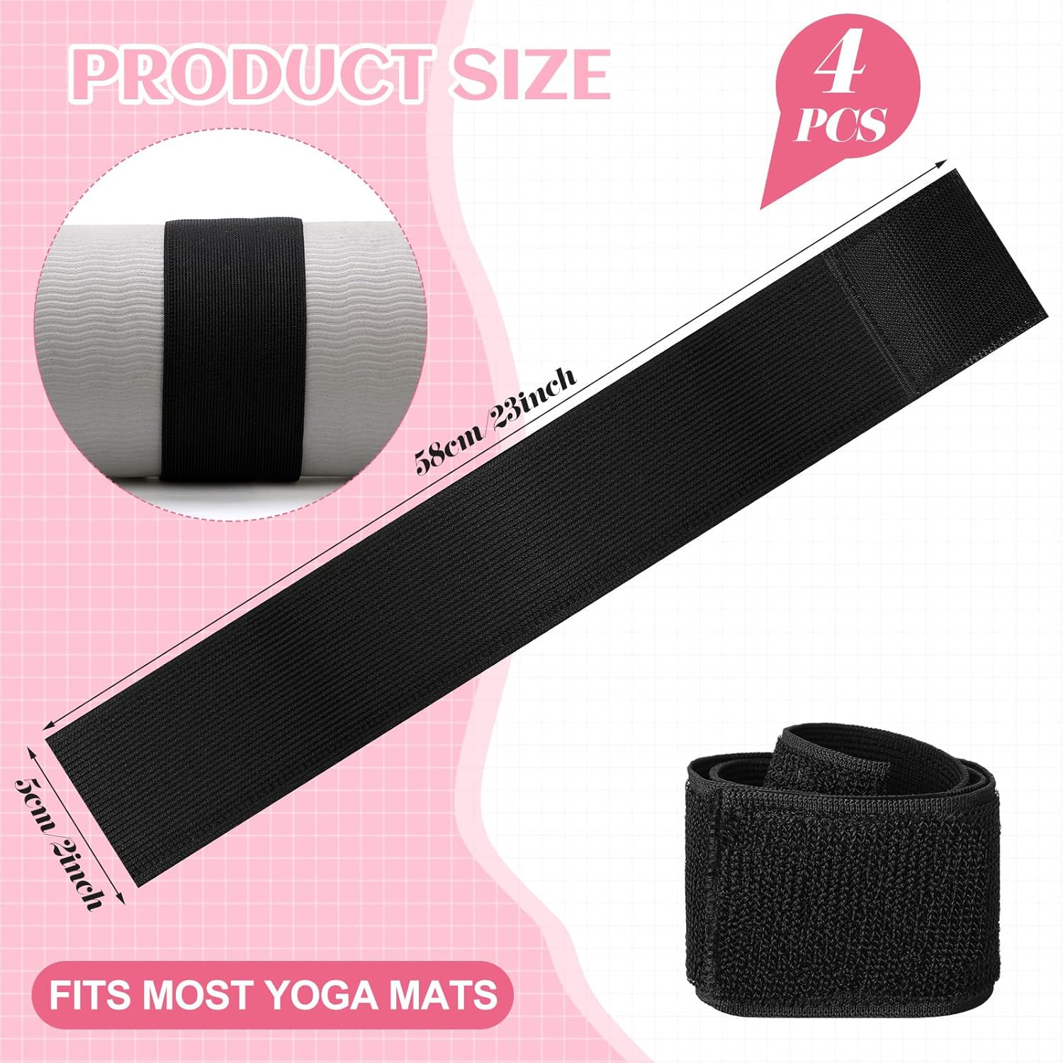4 Pcs Nylon Yoga Mat Strap Stretchable Holder Straps Heavy Duty Bungee Straps Ba