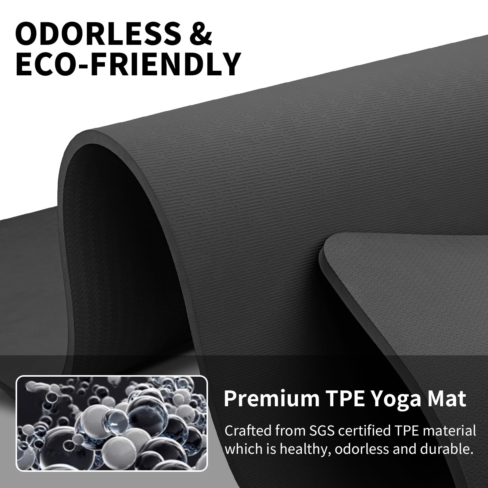Yoga Extra Long TPE Mat 79&Prime; x 40” x 1/2&Prime; x 40&Prime; x 0.5&Prime;, Black