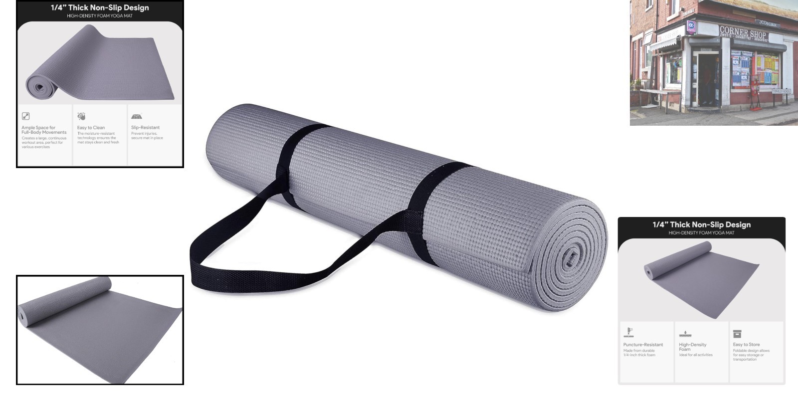 All-Purpose 1/4-Inch High Density Non-Slip Yoga Mat with Carrying Strap – Gray