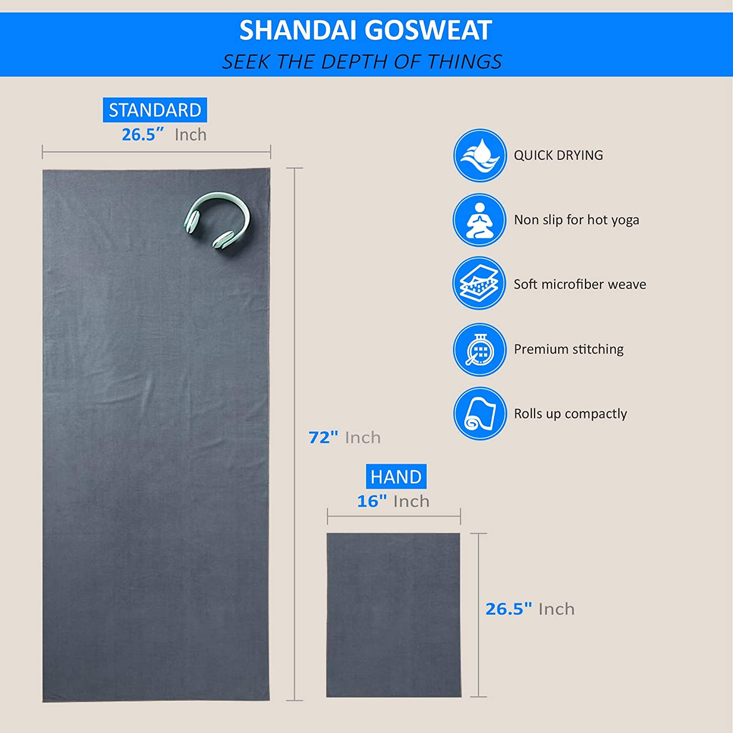 Gosweat Non-Slip Hot Yoga Towel with Super-Absorbent Soft Suede Microfiber in Ma