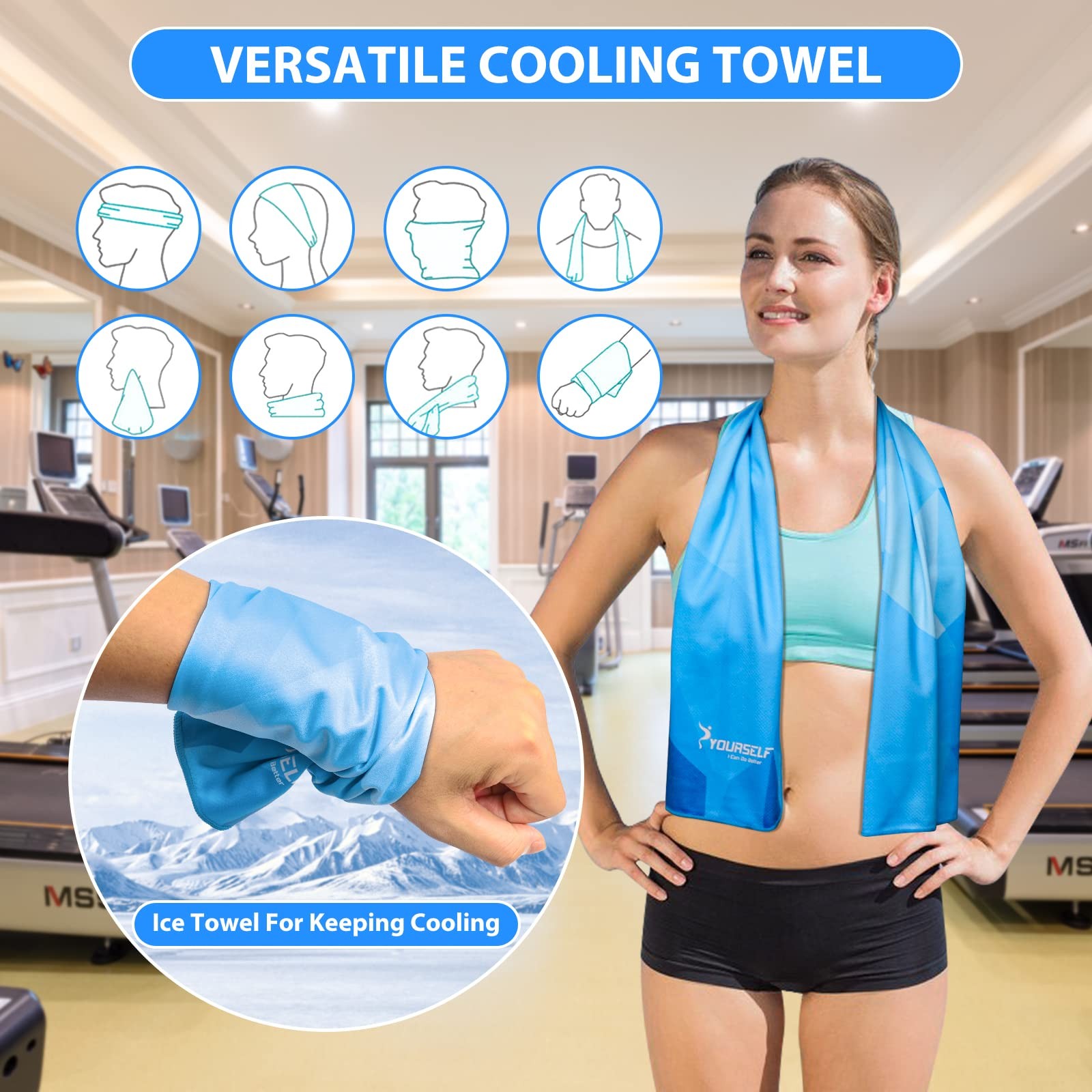 SYOURSELF Cooling Towels for 40&Prime;x12&Prime;, 4 Pack-blue Starry,starry,geo Blue,geo