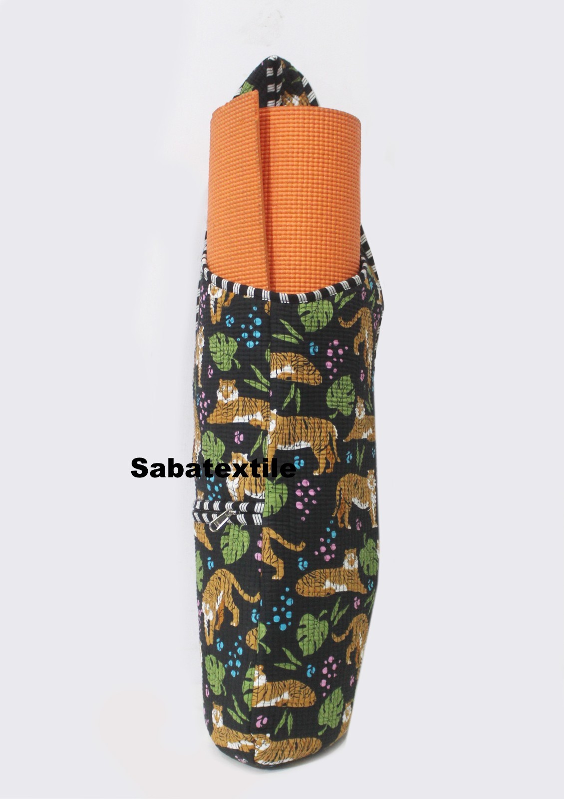 Indian Black Tiger Jhola Tote Bag, Quilted Yoga Mat Bag,Handblock Yoga Mat Bag
