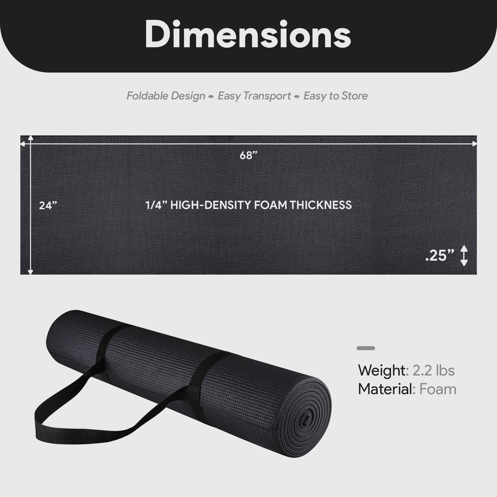 Fitvids 1/4” High Density Thick Non Slip Workout Yoga Mat&Carry Strap(Open Box)