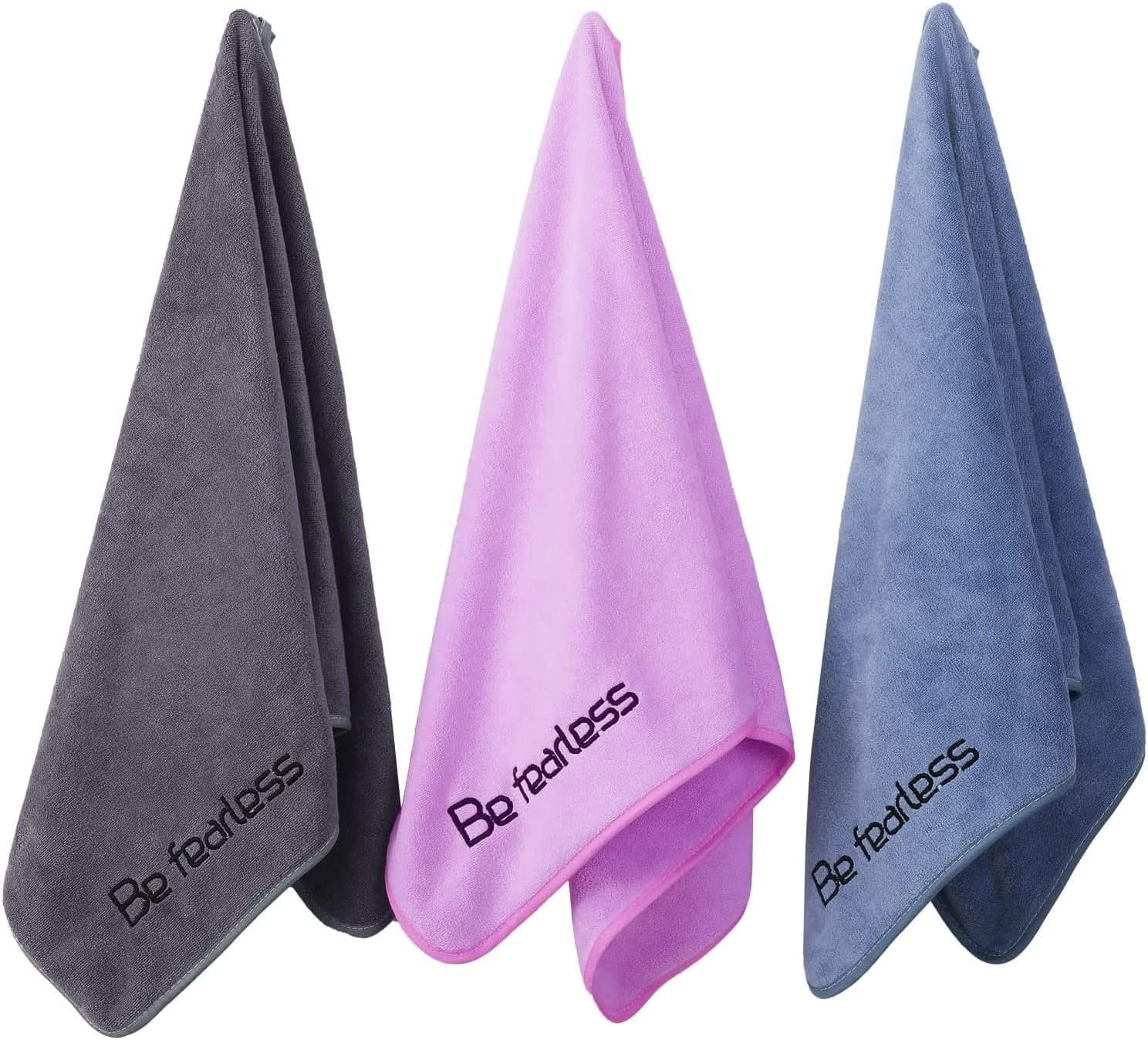 Microfiber Gym Towels Bigger Size Super 3P-15×31 inches, Grey+blue+purple