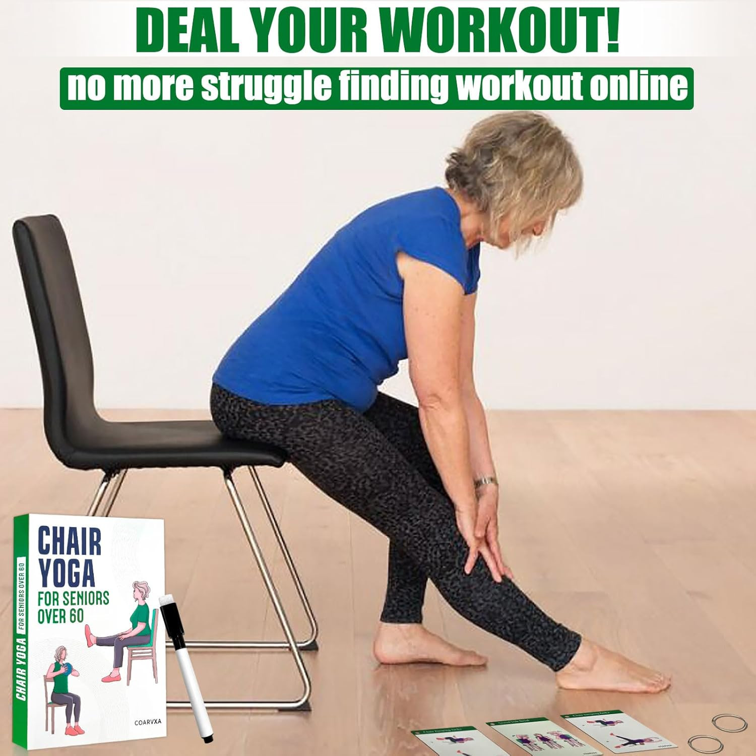 Chair Yoga Workouts for Elderly-58 Exercise Cards with Chair Yoga，Ncludes 2 Ring