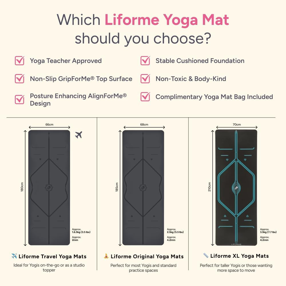 Original Yoga Mat – Free Yoga Bag Included – Patented Alignment System, Warrior-