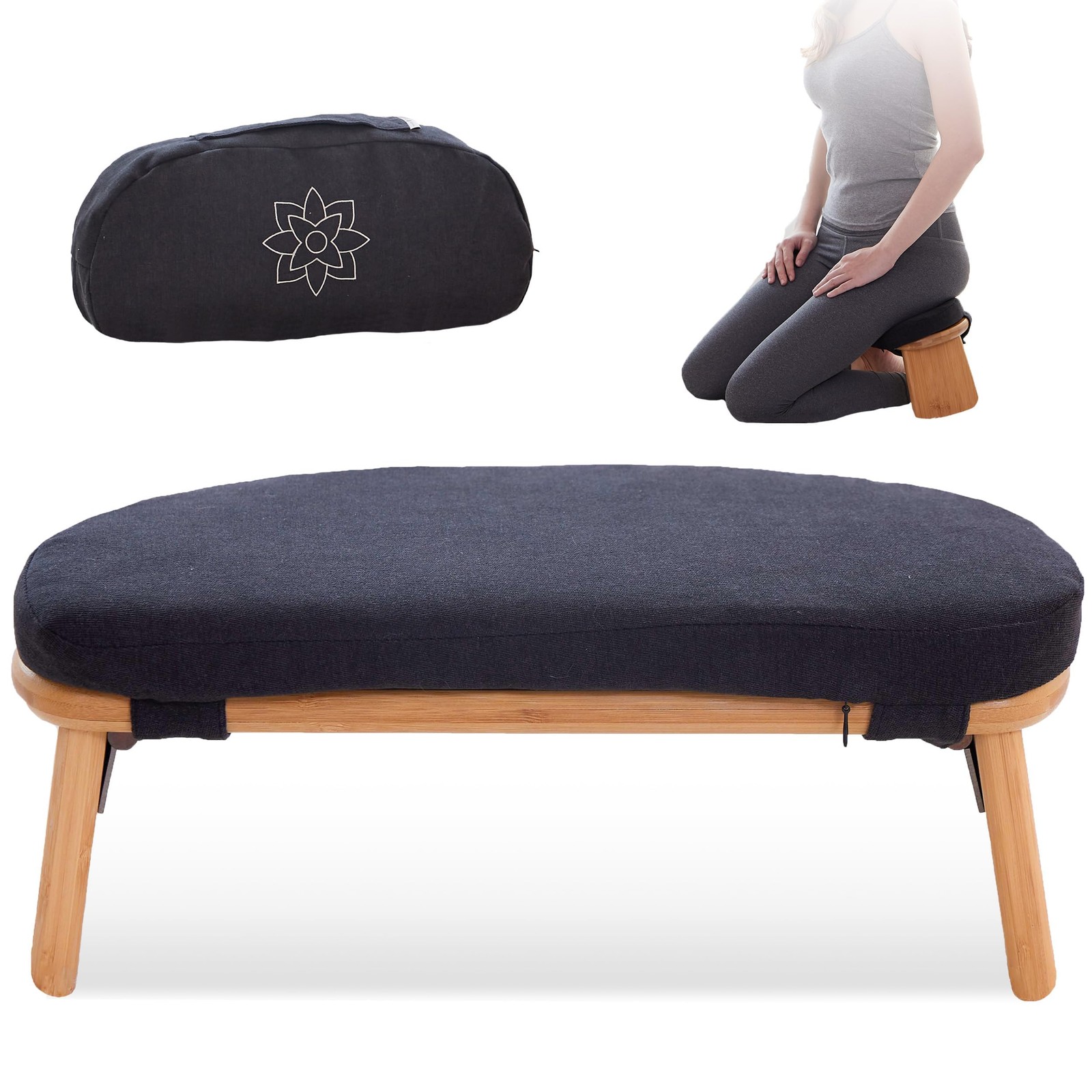 Folding Meditation Bench – Bamboo Kneeling Stool w/Locking Magnetic Hinges – …