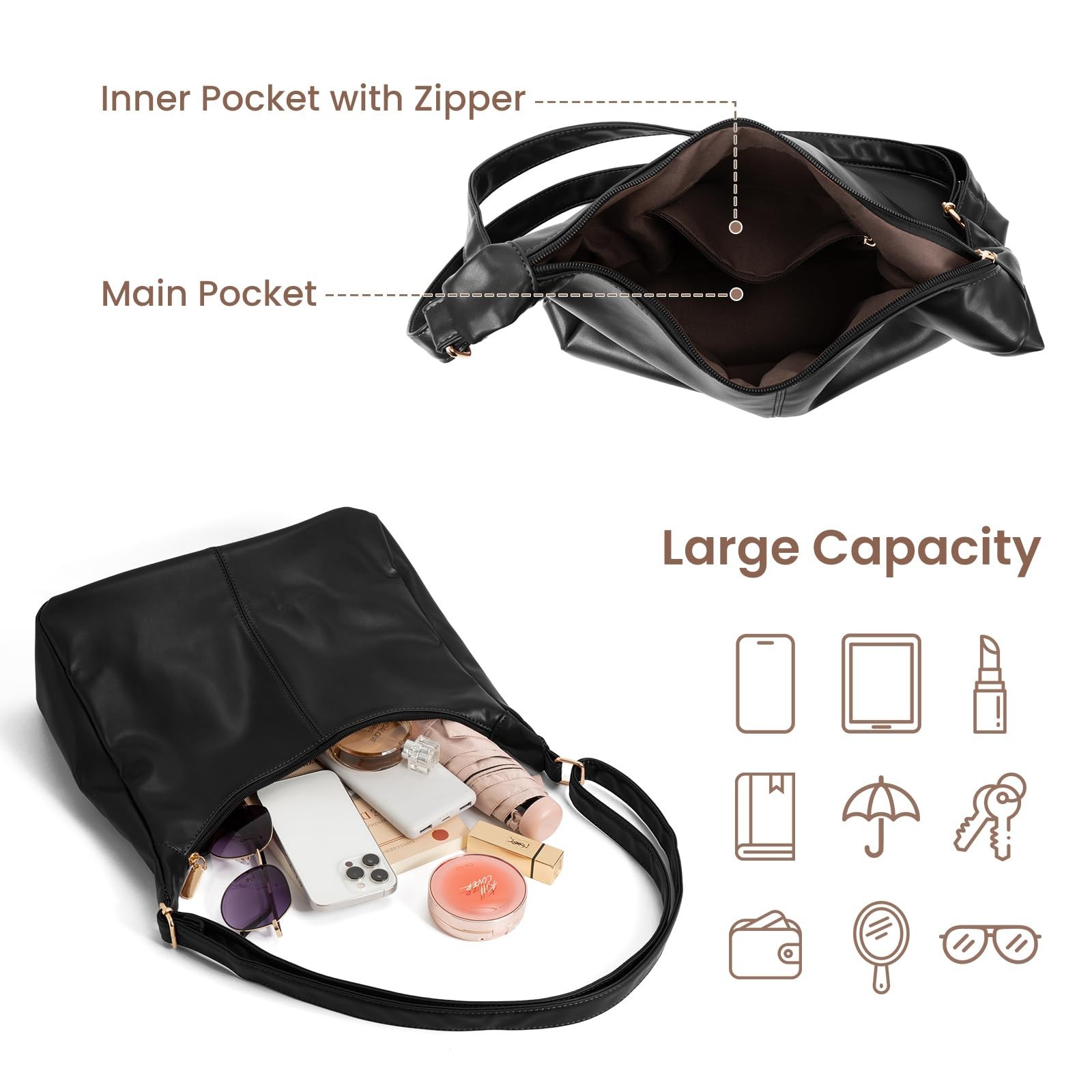 Badiya Hobo Bags for Women Tote Handbags Pu Leather Ultra Soft Slouchy Tote P…