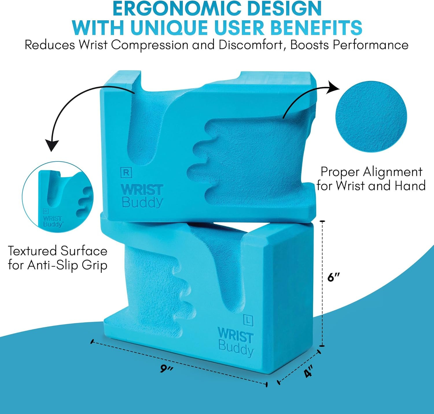 Wristbuddy® Yoga Blocks 2-Pack (Left + Right) — Ergonomic, Hand-Shaped EVA Block