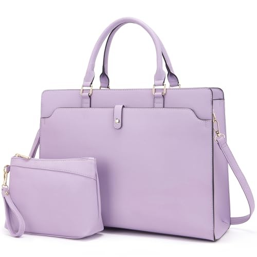 15.6&Prime; Vegan Leather Laptop Bag for Women Lightweight Water-Resistant Purple
