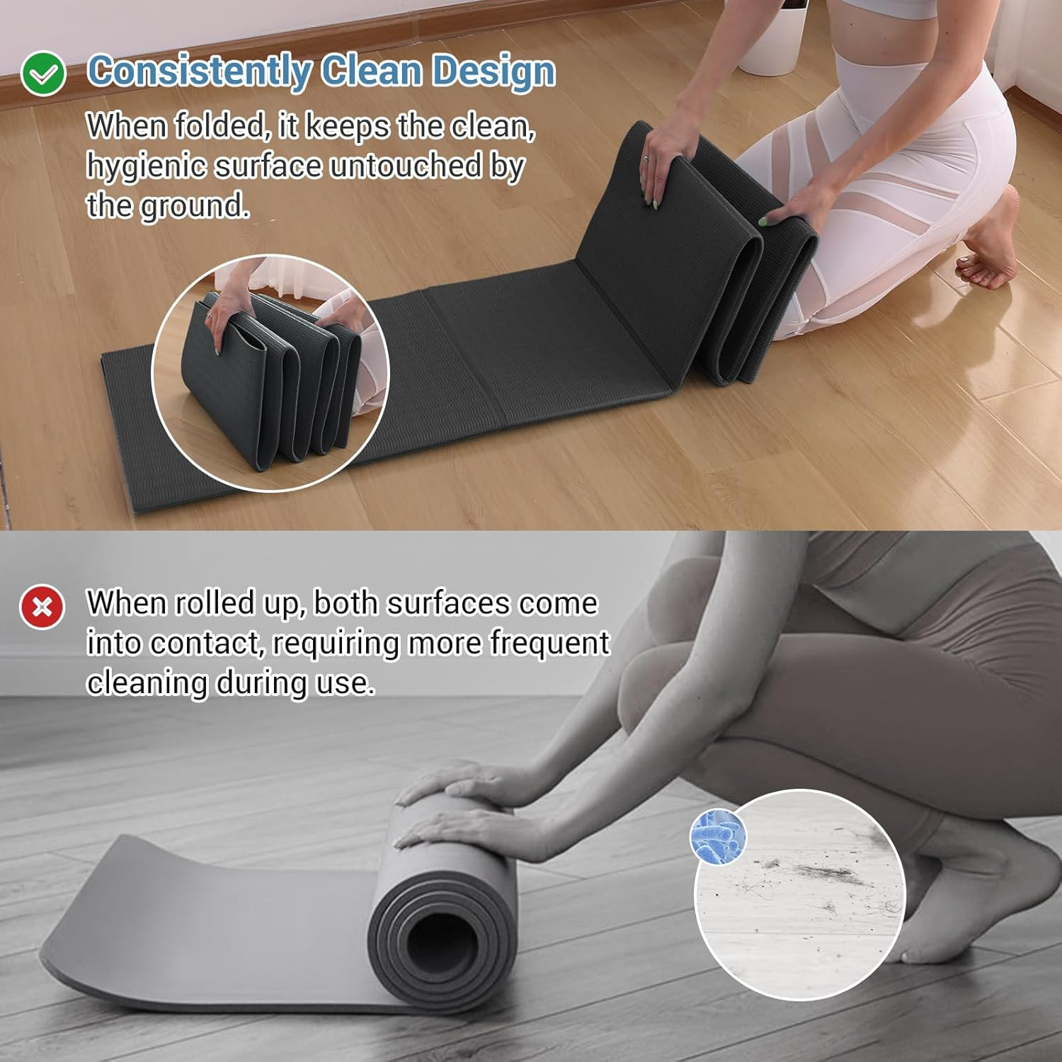 Folding Yoga Mat, Eco-Friendly PVC Travel Yoga Mat Packable, Double Sided Non-Sl
