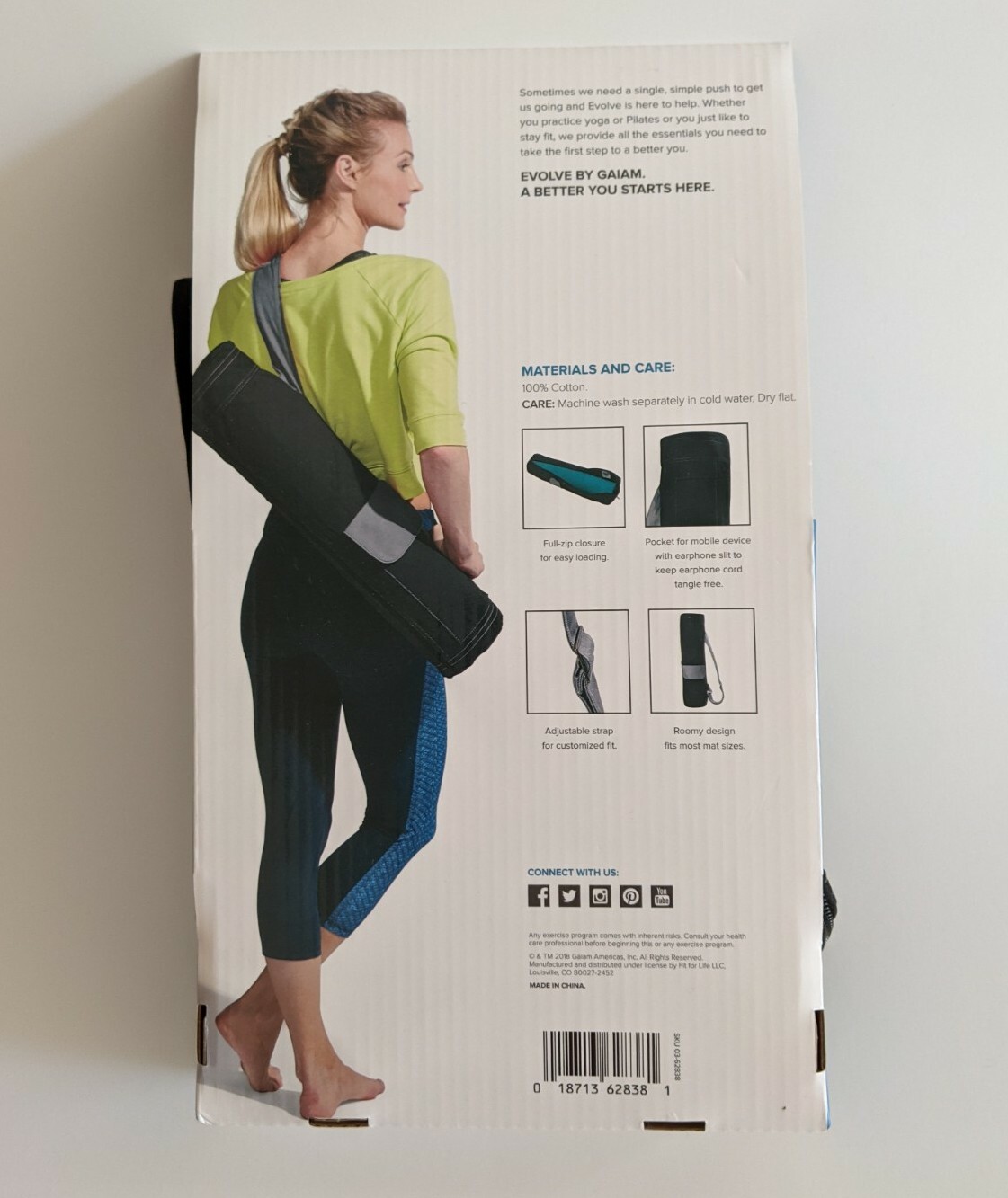 Evolve By Gaiam Yoga Mat Bag Black and Gray Roll Bag w shoulder handle Carry