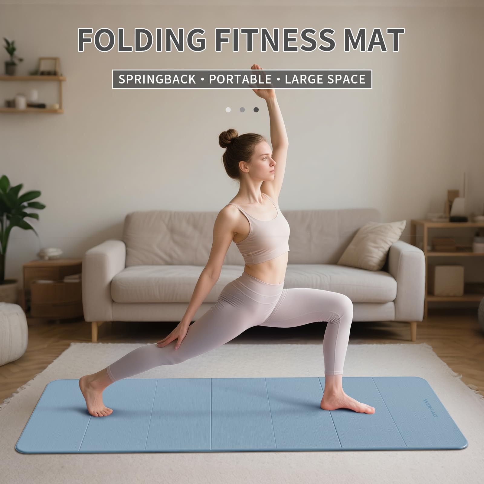 WOHAO 7-Fold Yoga Mat 70&Prime;x24&Prime; – 1/2 70&Prime; x 24&Prime; x 0.5&Prime;, Blue-gray+Navy blue