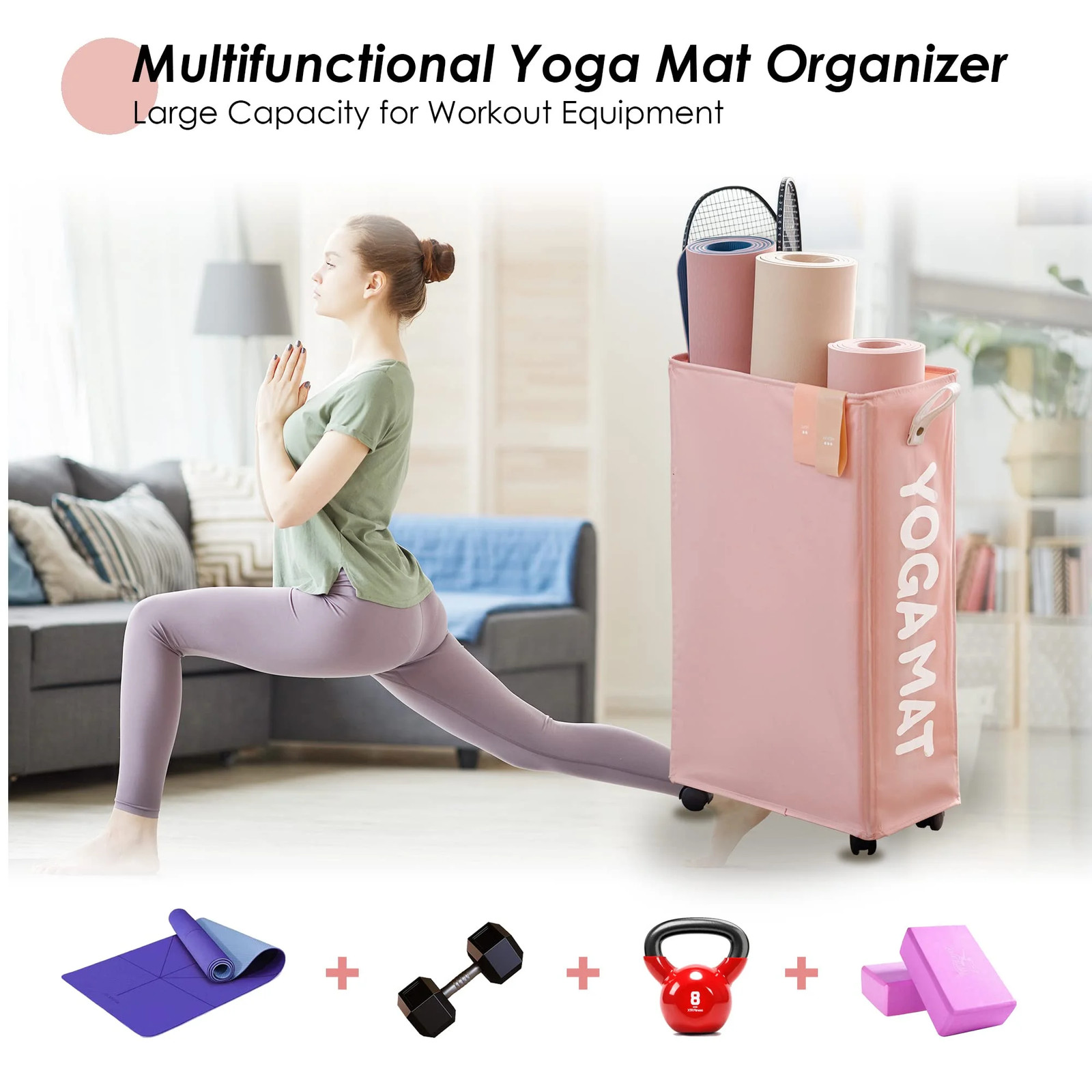 Yoga Mat Storage Rack, 22’’ Large Yoga Mat Holder Accessories, Home Gym Equipmen
